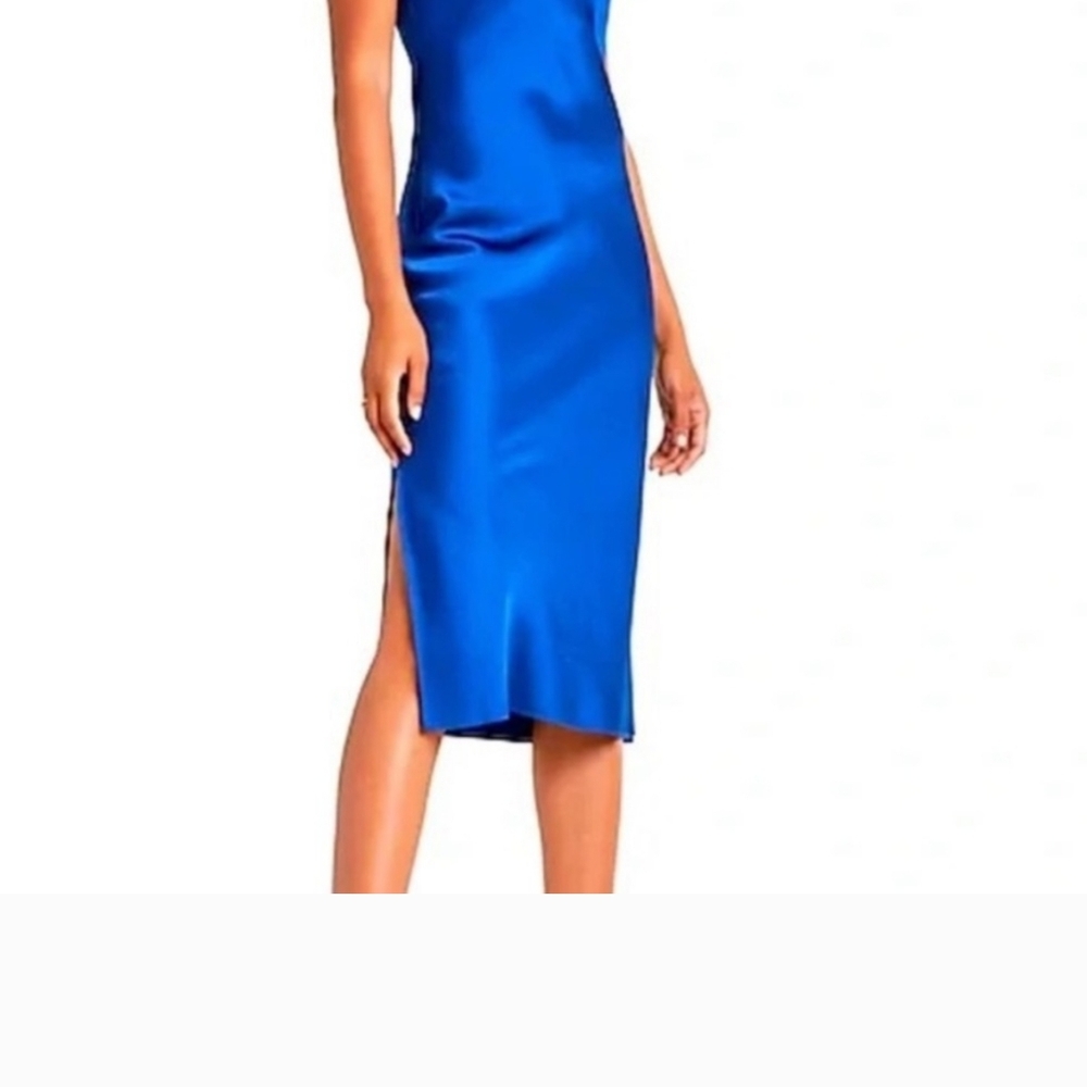 Blue Slip Midi Dress with Spaghetti Straps